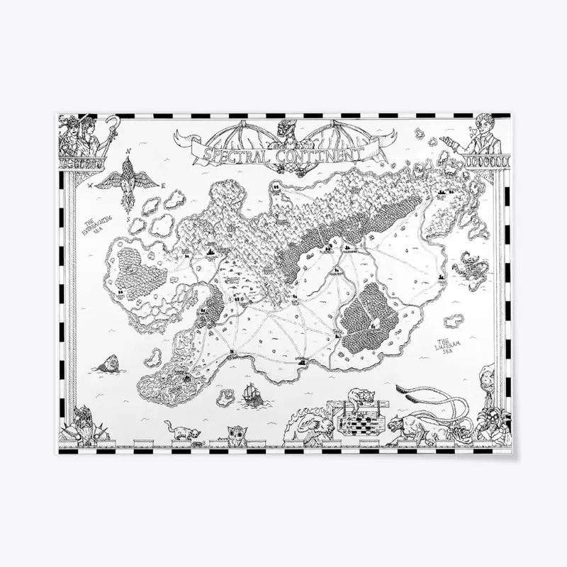 B&W Spectral Continent Poster Map